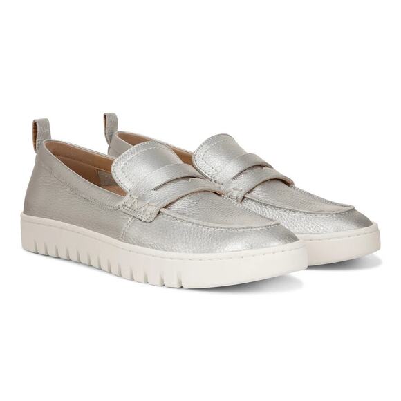 Vionic Womens 6 Silver Leather Uptown Loafer Slip On Shoes Casual Comfort LB7-25 - Picture 1 of 9